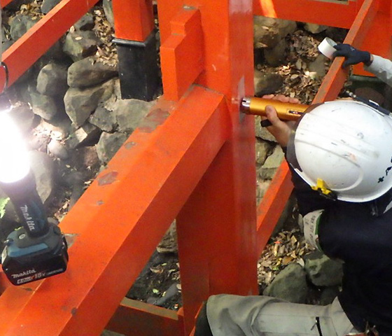 木部製品点検業務の様子